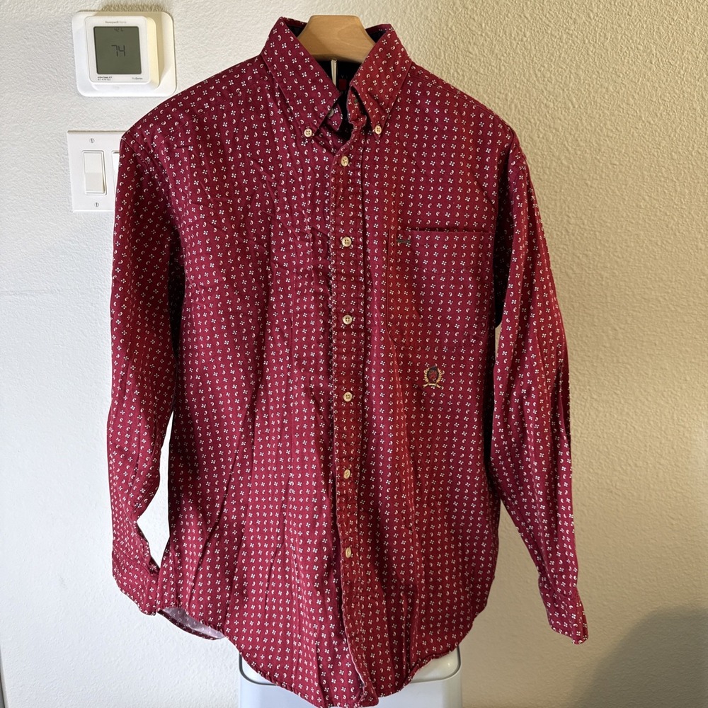 Tommy Hilfiger Men's Fit Button Down Long Sleeve Shirt Red Floral Size S